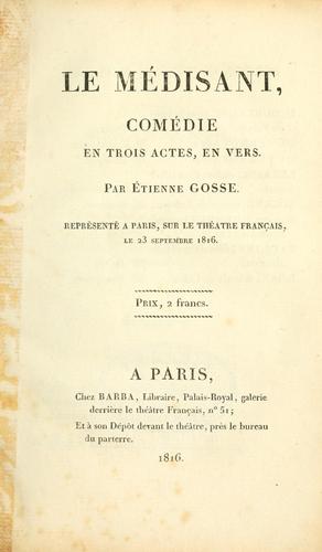 Cover for médisant, comédie en trois acres, en vers.