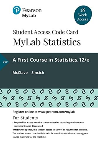 Cover for MyLab Statistics with Pearson EText -- 18 Week Standalone Access Card -- for a First Course in Statistics