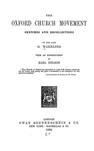 Cover for The Oxford Church Movement: Sketches and Recollections