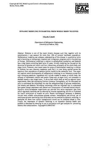 Cover for Modelling and control in biomedical systems 2006 (including biological systems)