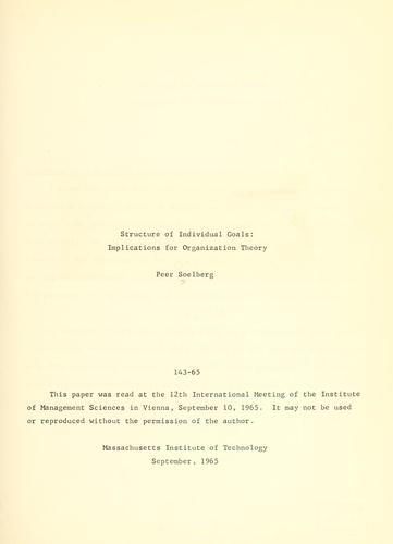 Cover for Structure of individual goals