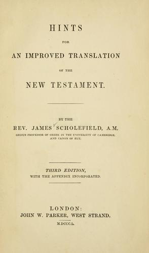 Cover for Hints for an improved translation of the New Testament.