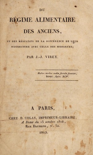 Cover for Du régime alimentaire des anciens