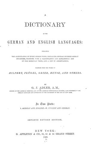 Cover for Dictionary of the German and English languages