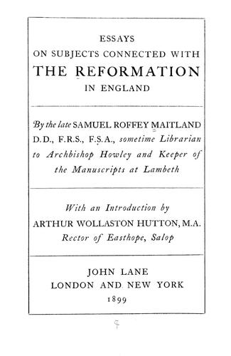 Cover for Essays on subjects connected with the reformation in England