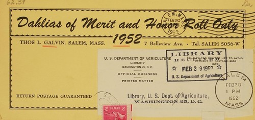 Cover for Dahlias of merit and honor roll only, 1952