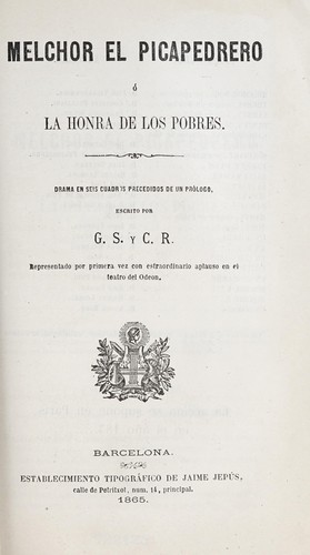 Cover for Melchor el picapedrero, o, La honra de los pobres