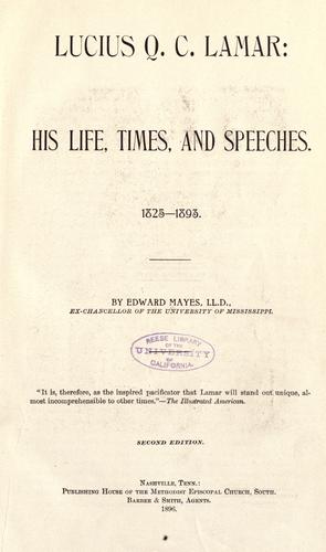 Cover for Lucius Q.C. Lamar, his life, times, and speeches, 1825-1893