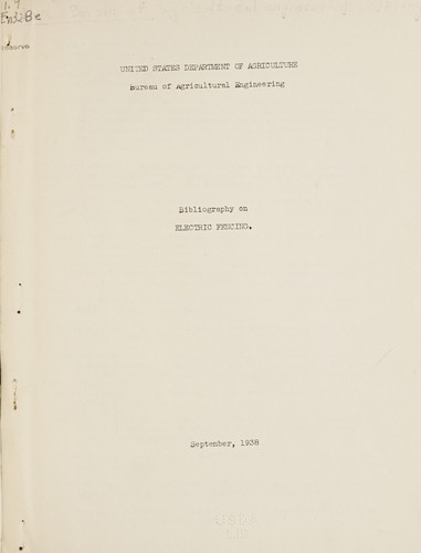 Cover for Bibliography on electric fencing