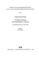 Cover for T.S. Eliot criticism and scholarship in German