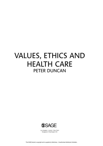 Cover for Values, ethics, and health care