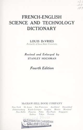 Cover for French-English science and technology dictionary, 4th edition, revised.  by Stanley Hochman and Louis DeVries