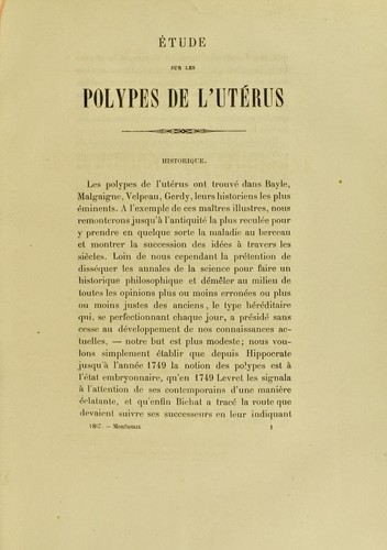 Cover for ©tude sur les polypes de l'ut©♭rus