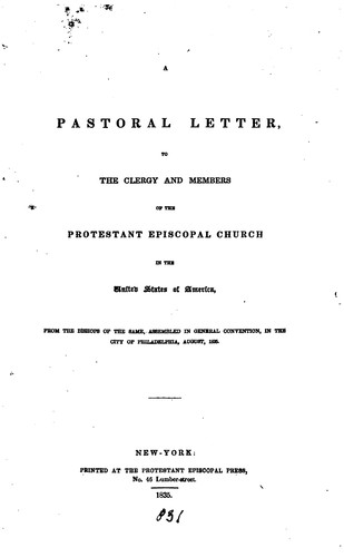 Cover for A pastoral letter to the clergy and members of the ... Church ... from the bishops ... assembled ...