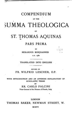 Cover for Compendium of the Summa Theologica of St. Thomas Aquinas, Pars Prima