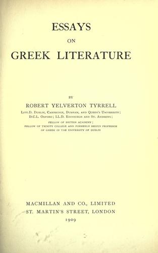 Cover for Essays on Greek literature.