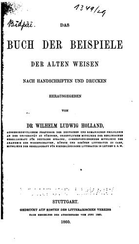 Cover for Das buch der beispiele der alten weisen