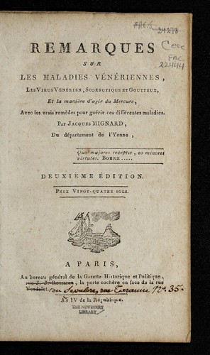 Cover for Remarques sur les maladies ve ne riennes