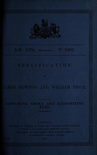 Cover for Specification of James Newton and William Price
