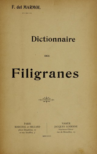 Cover for Dictionnaire des filigranes