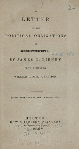 Cover for A letter on the political obligations of abolitionists