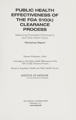 Cover for Public health effectiveness of FDA 510(k) clearance process