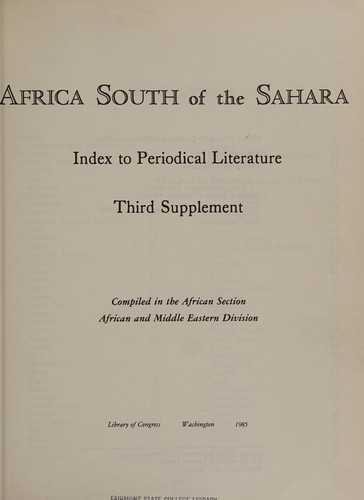 Cover for Africa south of the Sahara