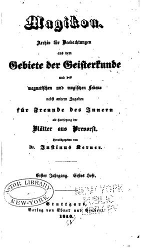 Cover for Magikon. Archiv für Beobachtungen aus dem Gebiete der Geisterkunde