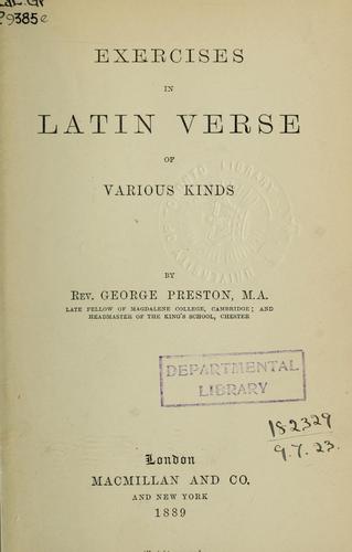 Cover for Exercises in Latin verse of various kinds
