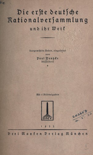 Cover for Die erste deutsche Nationalversammlung und ihr Werk