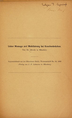 Cover for Ueber Massage und Mobilisirung bei Knochenbrüchen