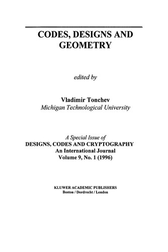 Cover for Codes, Designs and Geometry