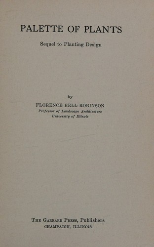 Cover for Palette of plants;