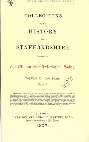 Cover for Collections for a history of Staffordshire. New Series Volume X Part 1