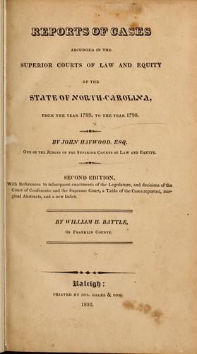 Cover for Reports of cases adjudged in the Superior Courts of law and equity of the State of North Carolina