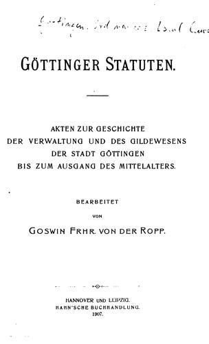 Cover for Göttinger Statuten.