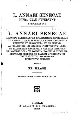 Cover for L. Annaei Senecae opera qvae svpersvnt ...