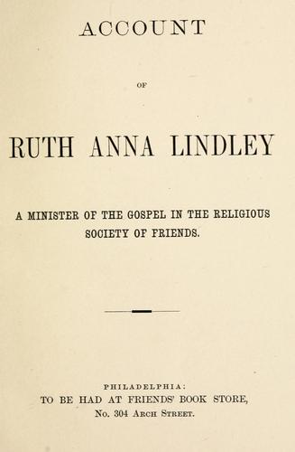 Cover for Account of Ruth Anna Lindley