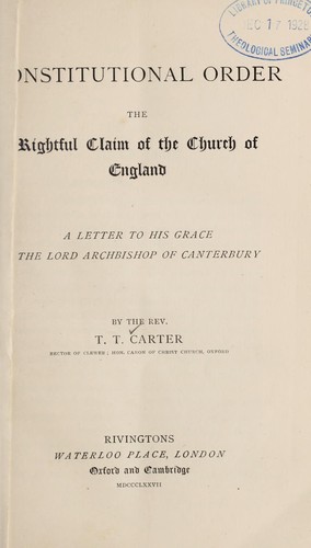 Cover for Constitutional order the rightful claim of the Church of England