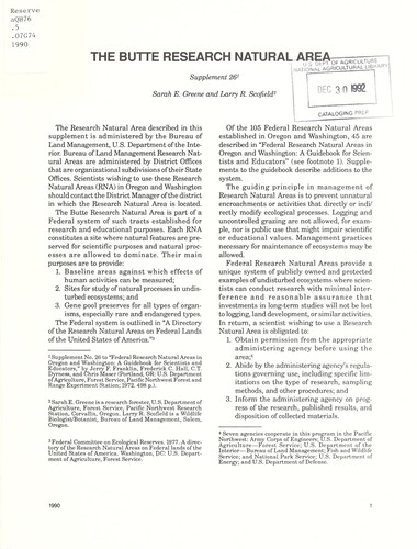 Cover for The Butte Research Natural Area