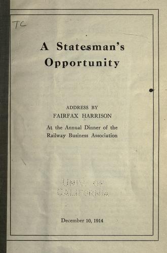 Cover for A statesman's opportunity