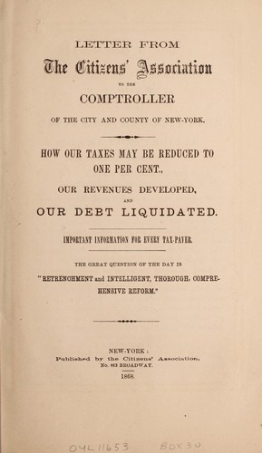 Cover for Letter from the Citizens' Association to the comptroller of the city and country of New York