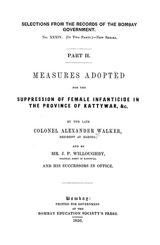Cover for Measures adopted for the suppression of female infanticide in the Province of Kattywar, &c