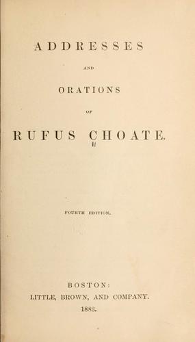 Cover for Addresses and orations of Rufus Choate.