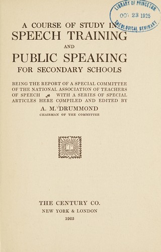 Cover for A course of study in speech training and public speaking for secondary schools