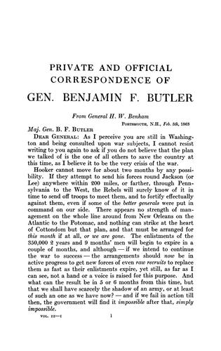 Cover for Private and official correspondence of Gen. Benjamin F. Butler