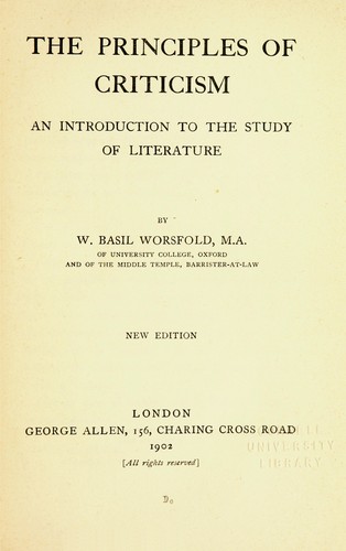 Cover for The principles of criticism