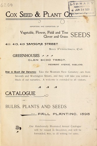 Cover for Catalogue of bulbs, plants and seeds for fall planting, 1898