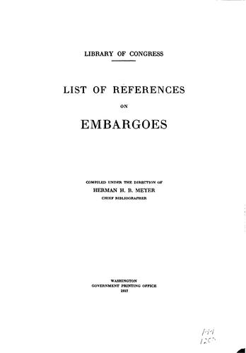 Cover for List references on embargoes.