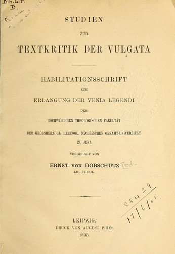 Cover for Studien der Textkritik der Vulgata.